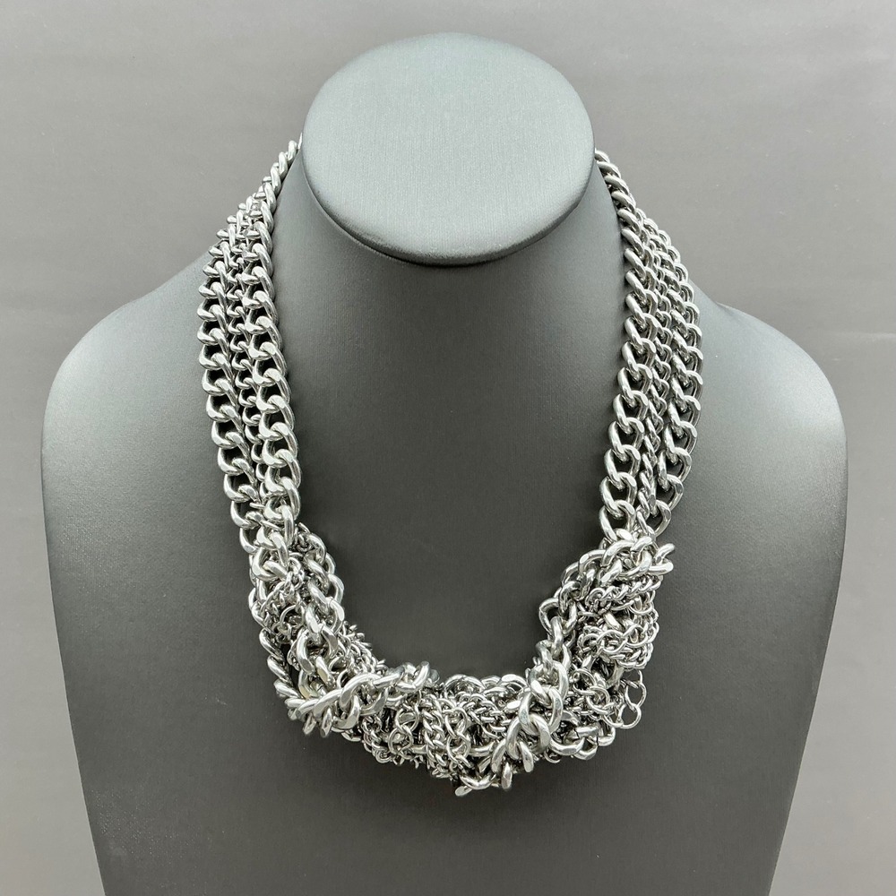 Chunky Chain Statement Necklace Women Silver Multi Strand Layered Tangle Design